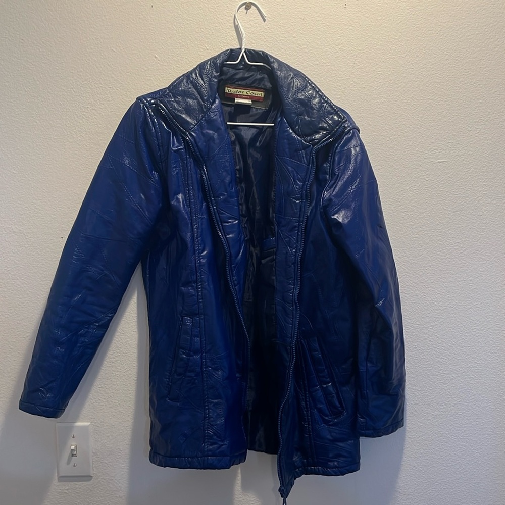 Vintage Deep Blue Faux Leather Jacket